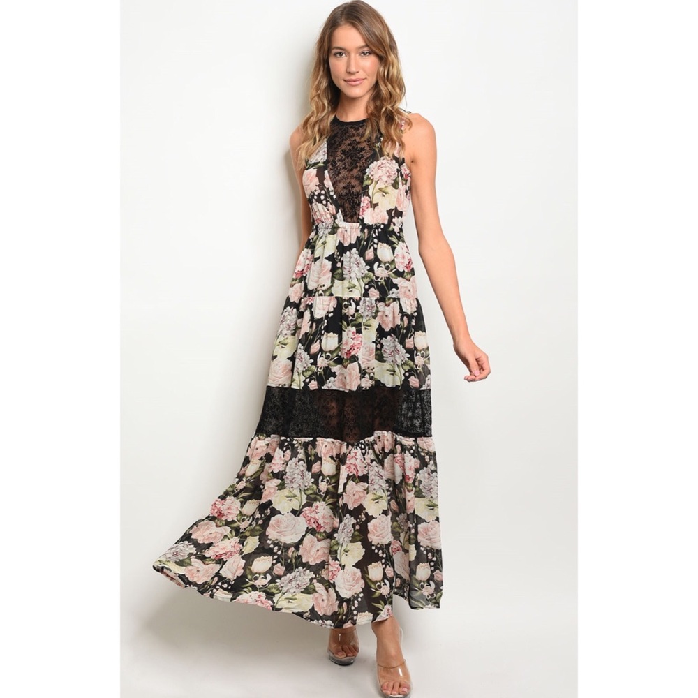 Black floral dress with lace